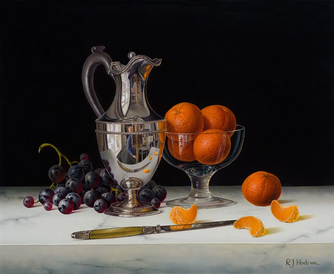 Roy Hodrien - silver flagon with black grapes and mandarins
